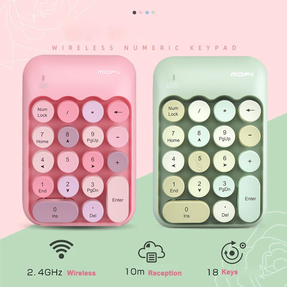 MOFII X910 Portable Mini Number Pad Colorful Typewriter 18 Keys 2.4G USB Wireless Numeric Keypad Computer Digital Keyboard PC