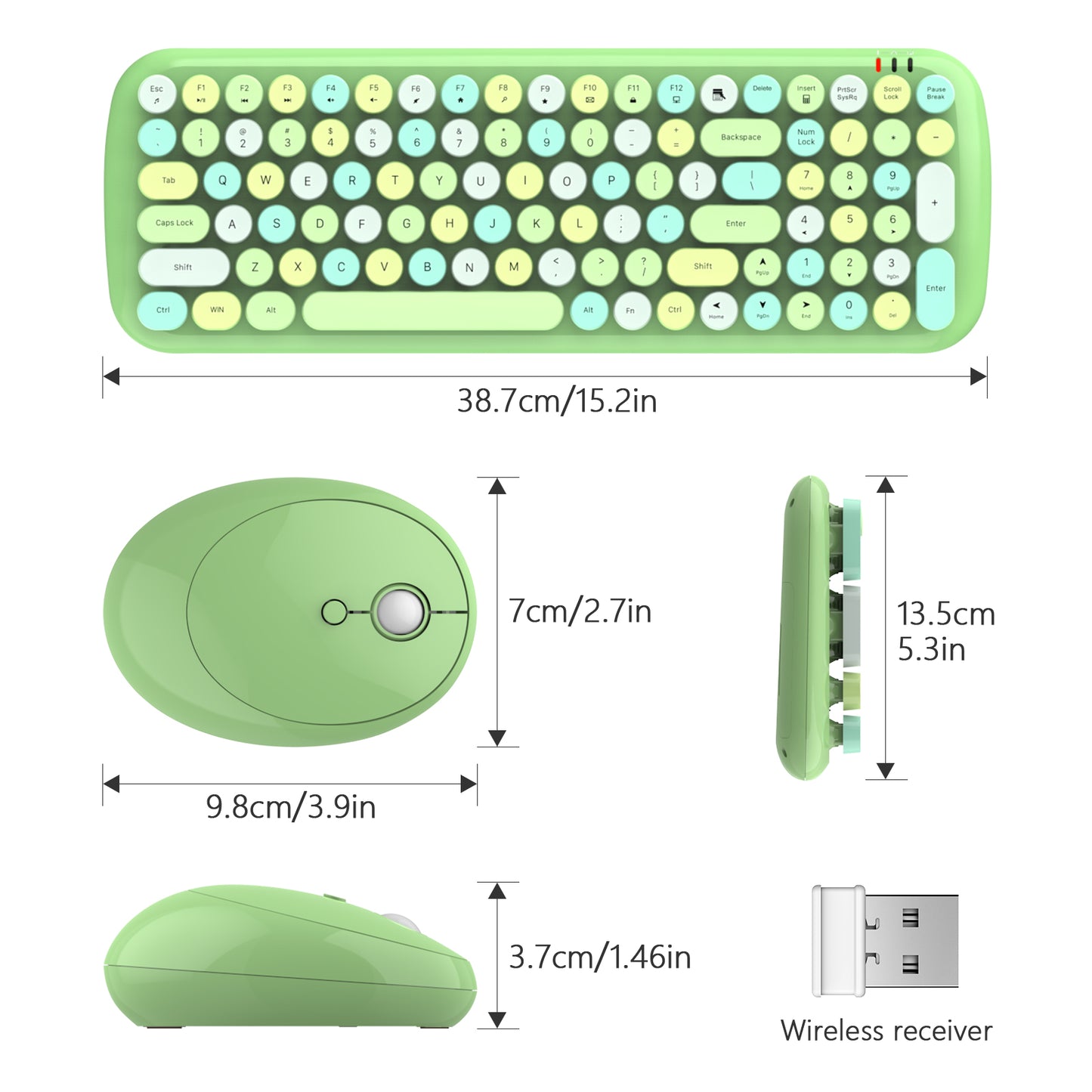 Mofii 2.4GHz Wireless Keyboard and Mouse Combo Mixed Color 100 Key MiniKeyboard Mouse Set with Circular Punk Key Caps