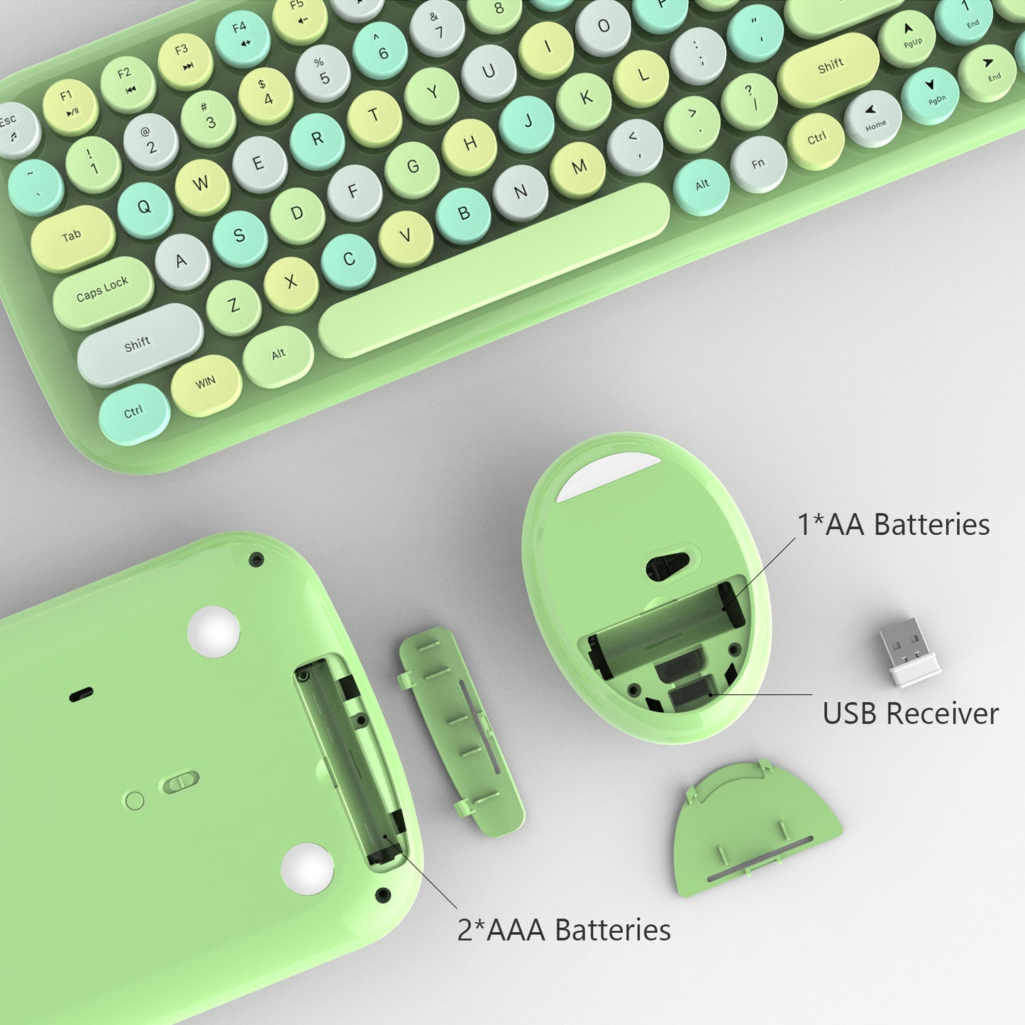 Mofii 2.4GHz Wireless Keyboard and Mouse Combo Mixed Color 100 Key MiniKeyboard Mouse Set with Circular Punk Key Caps