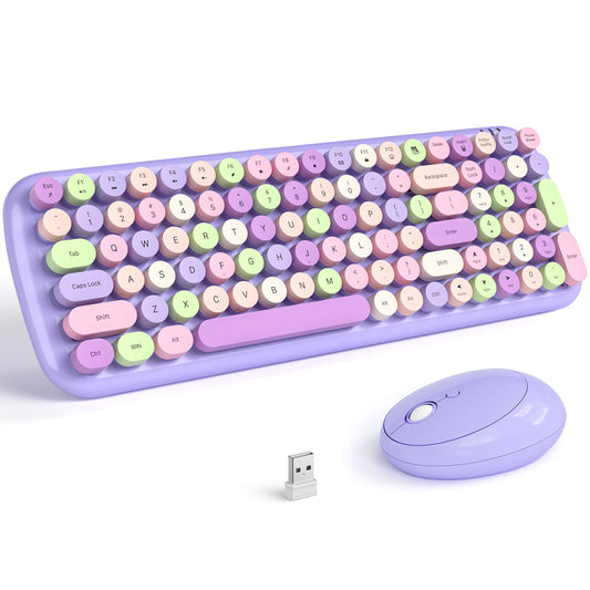 Wireless Keyboard and Mouse Combo, Retro Full-Sized 2.4 GHz Round Keycap Typewriter Keyboards, USB Receiver Plug and Play, for Windows, Computer, PC, Laptop, Desktop