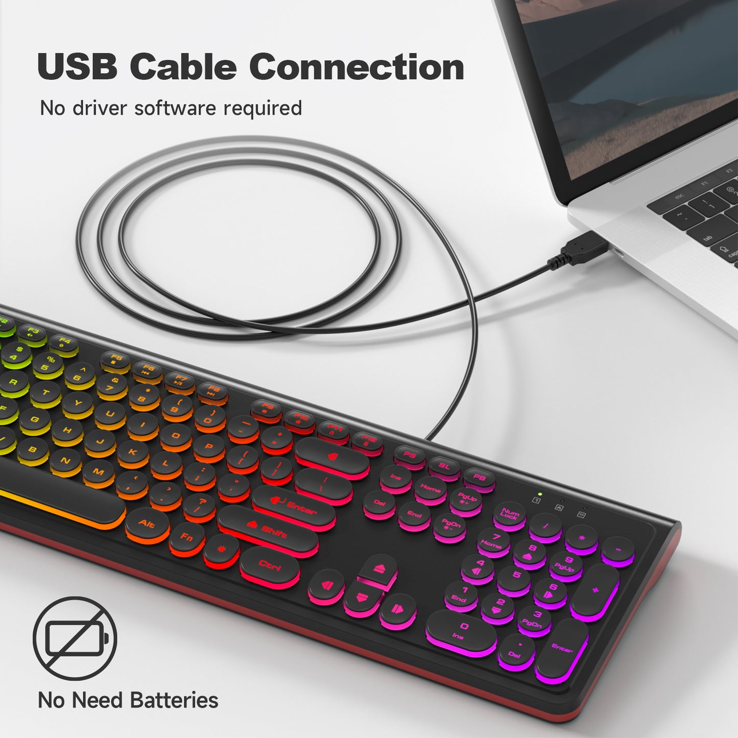 USB Wired Keyboard with Backlit 7-Colors, Full Size Keyboard with Retro Keycaps, Numeric Keypad and Media Hotkey for Computer Desktop PC Laptop and Windows 7 8 10 11