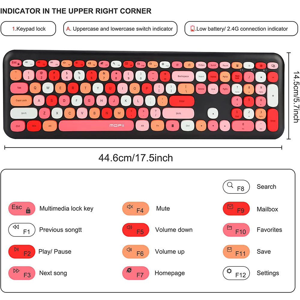 MOFII Wireless Keyboard and Mouse Combo Silent, Slim Compact 2.4G USB Full Size Wireless Mouse and Keyboard Combo, Cute 110 Keys Keyboard for PC, Notebook, MacBook, Tablet, Laptop, Windows System