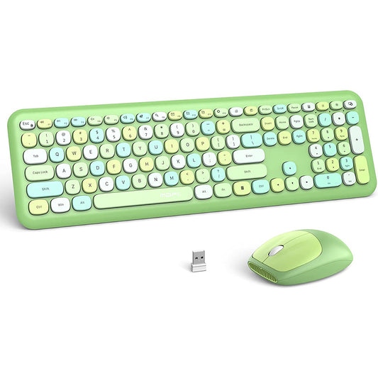 MOFII Wireless Keyboard and Mouse Combo, 2.4G Silent Cordless Slim Full Size Keyboard and Ergonomic Mice Set for Laptop, Desktop, MacBook , PC - Green Colorful