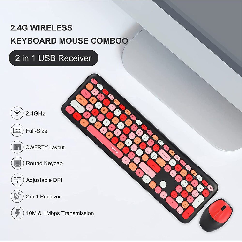 MOFII Wireless Keyboard and Mouse Combo Silent, Slim Compact 2.4G USB Full Size Wireless Mouse and Keyboard Combo, Cute 110 Keys Keyboard for PC, Notebook, MacBook, Tablet, Laptop, Windows System