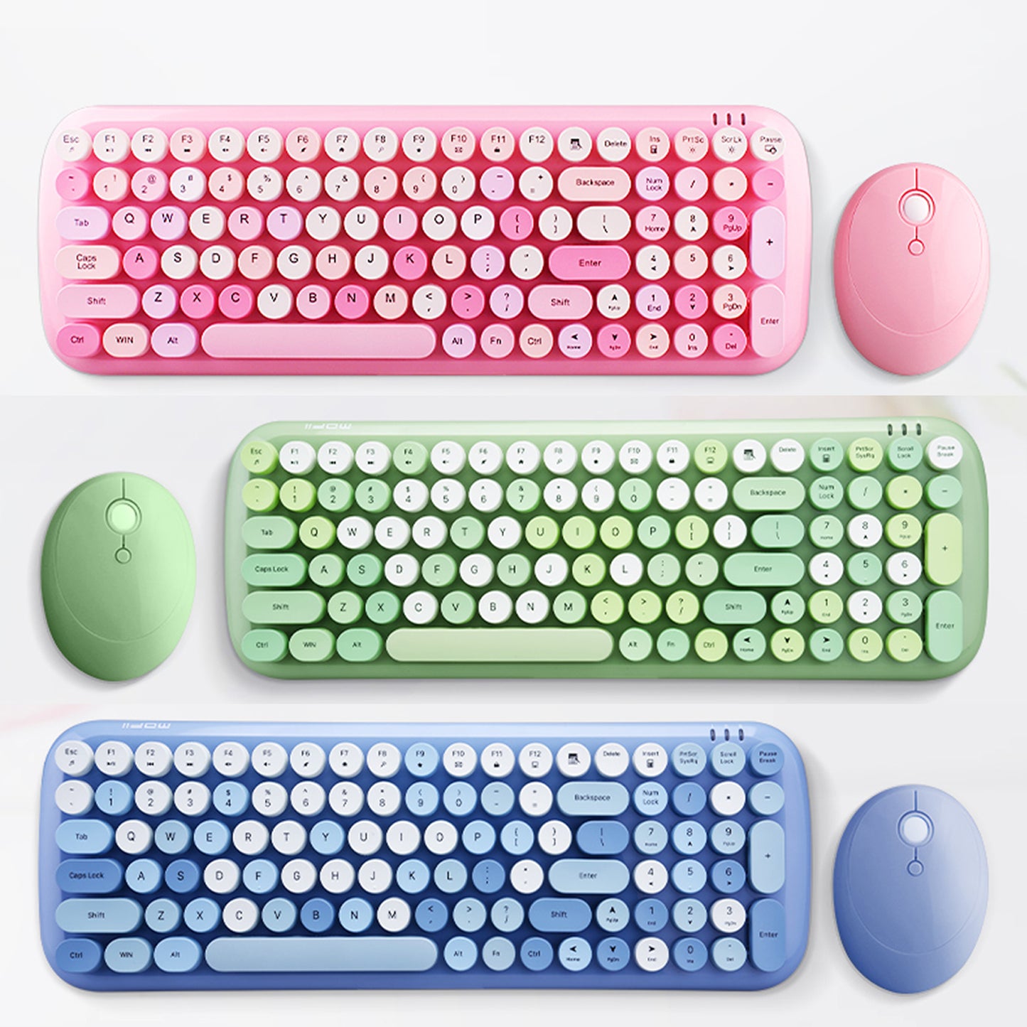 Mofii 2.4GHz Wireless Keyboard and Mouse Combo Mixed Color 100 Key MiniKeyboard Mouse Set with Circular Punk Key Caps